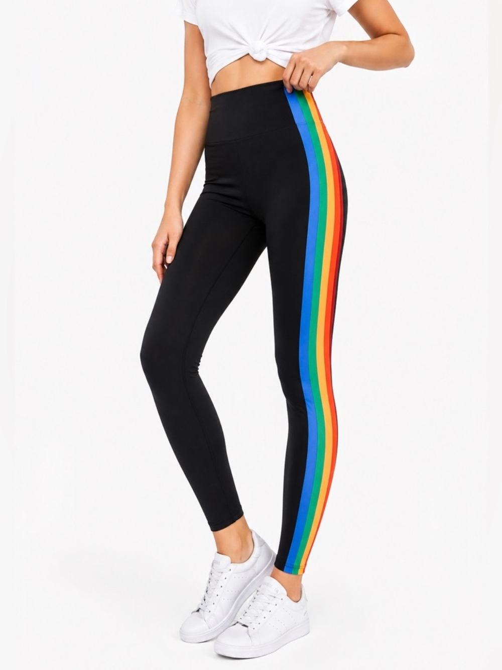 Beach Riot Ribbed Rainbow Stripe Leggings M NWOT